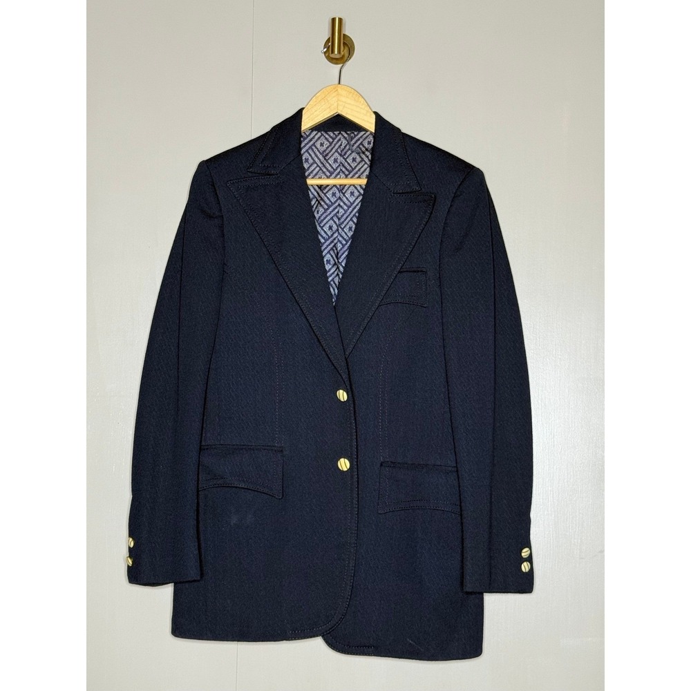 Vintage Navy Gold Button Blazer Sport Coat‎ USA Made Preppy Yacht Club 40R